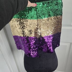 Sequin Mardi Gras Shorts in Small (Green, Gold, Purple)